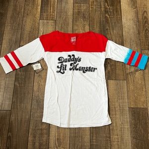 Suicide Squad Harley Quinn daddy’s lil monster women’s 3/4 sleeve tee size L NWT